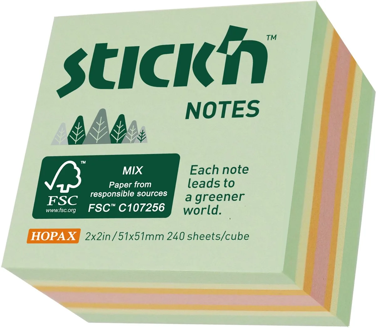 Kleine Kubus - sticky notes - FSC - 51x51mm, pastel mix , 240 memoblaadjes van Stick'n in Pastel groen – productfoto
