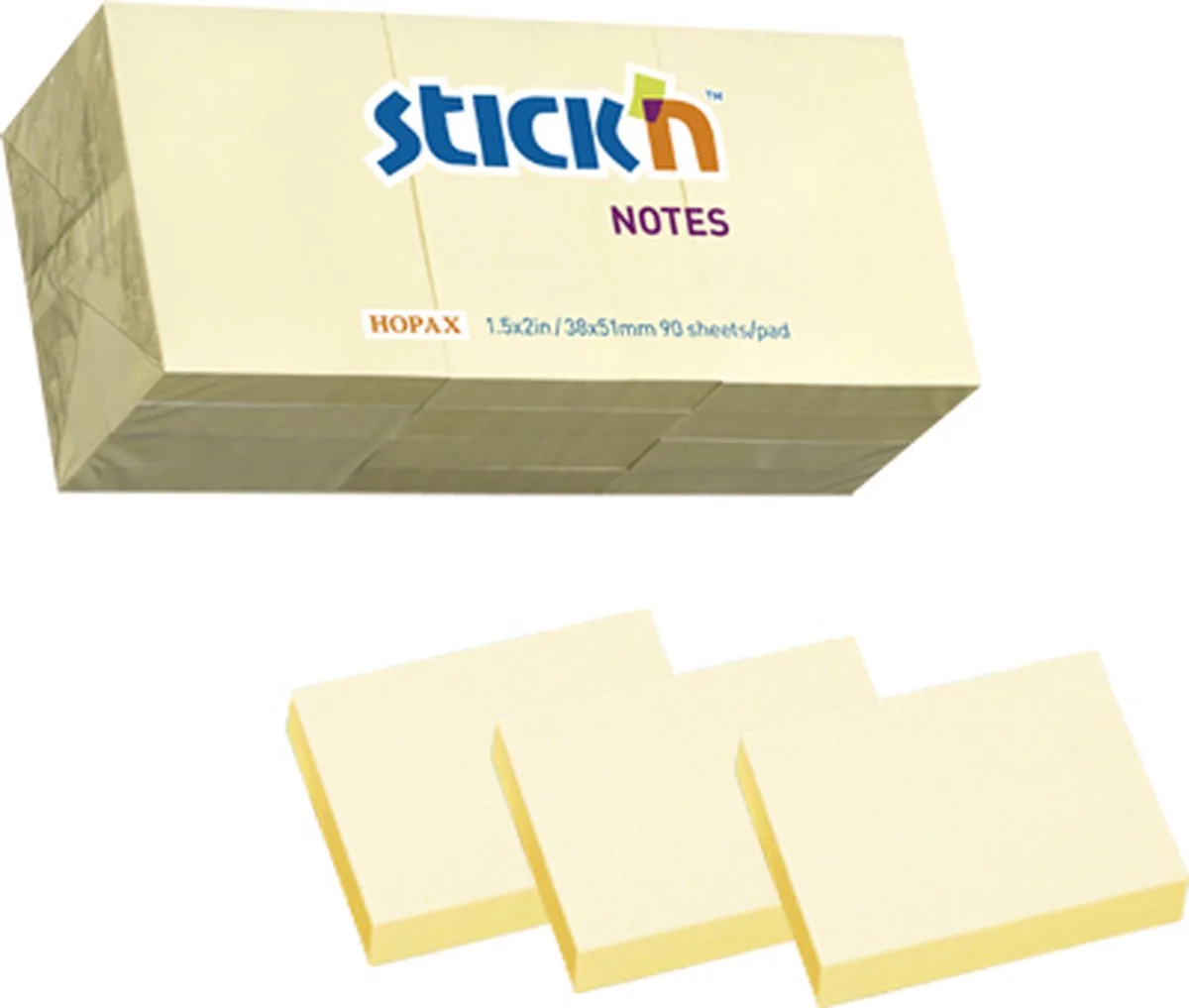 kleine memoblokjes - 38x51mm - 12 stuks - 1200 sticky notes van Stick'n in Pastel geel – productfoto