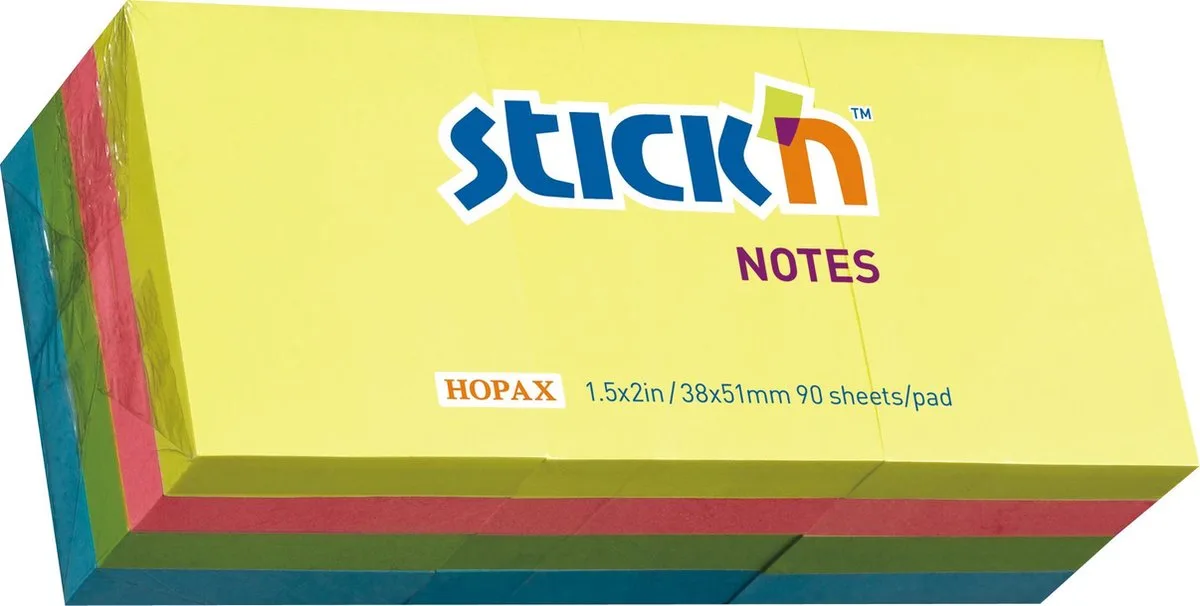 kleine sticky notes - 38x51mm, 12 stuks, 4x neon kleuren memoblok von Stick'n in Neon gemengd – Produktfoto