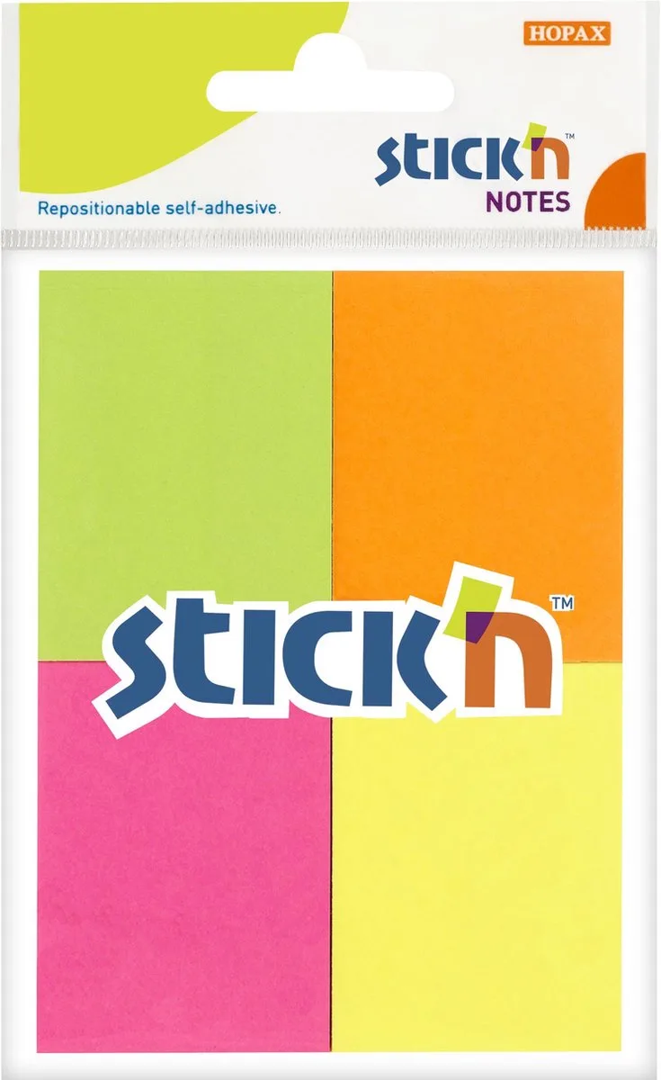 kleine sticky notes - 38x51mm - 4x - 200 memoblaadjes von Stick'n in Neon – Produktfoto