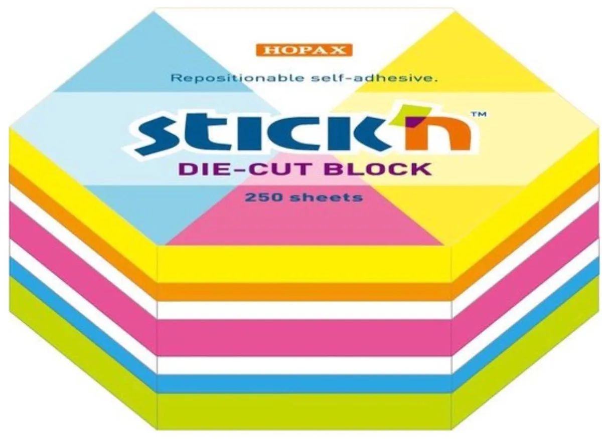 Kubus memoblok - hexagon, 6 hoekig - 61x70mm, verschillende kleuren, 250 sticky notes de Stick'n en Meer kleuring hexagon – photo produit
