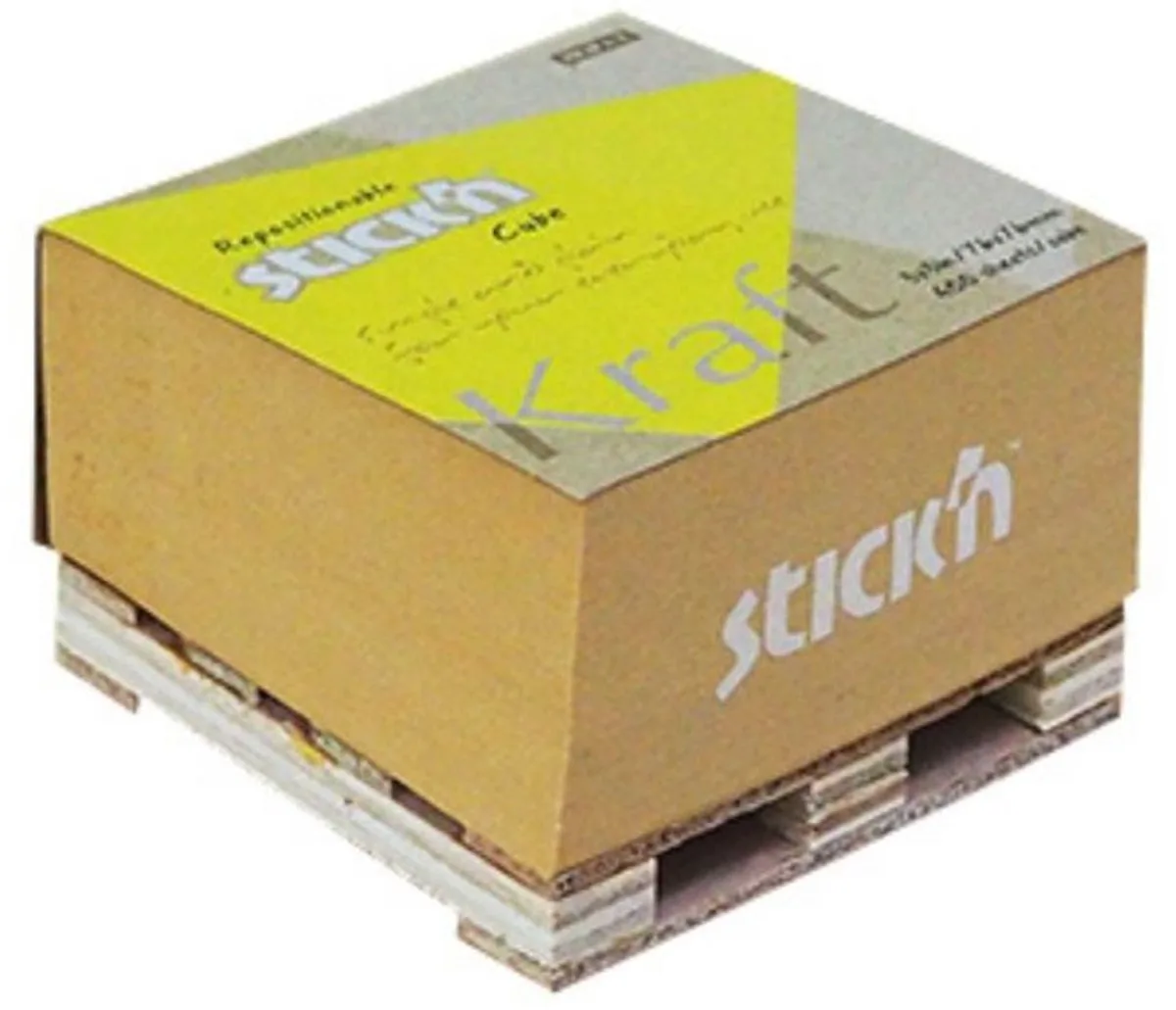 Kubus - Sticky Notes - Kraft - 76 x 76mm - Miniatuur Pallet - 400 Memoblaadjes van Stick'n in Bruin – productfoto