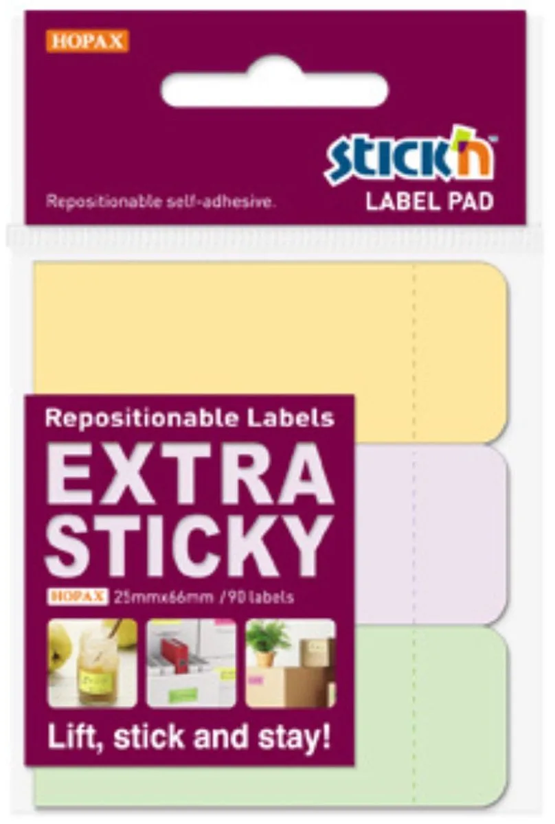 Label Etiket - 25x66mm - Extra Sticky - Verschillende Kleuren - 3x30 - Sticky Notes van Stick'n in Meerkleurig – productfoto