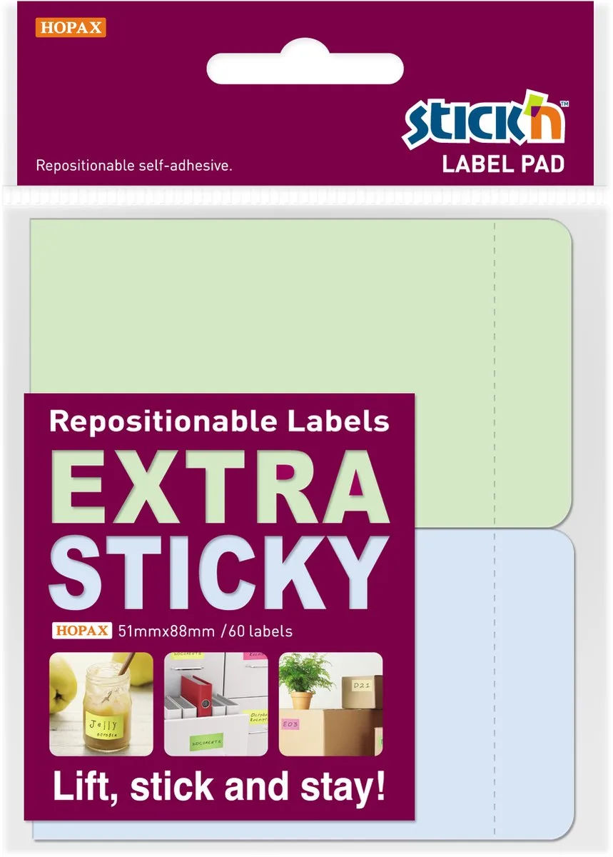 Label Etiket - 51x88mm - Extra Sticky - Pastel Blauw - Pastel Groen - 60 Sticky Notes van Stick'n in Blauw en Groen – productfoto