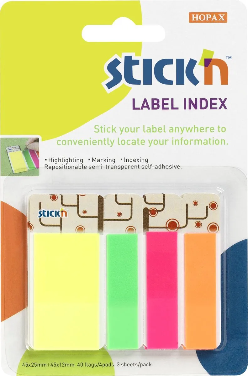 Label Index - Index tabs - Bladwijzer - 120 Bookmarks van Stick'n in Geel 45x25 mm – productfoto