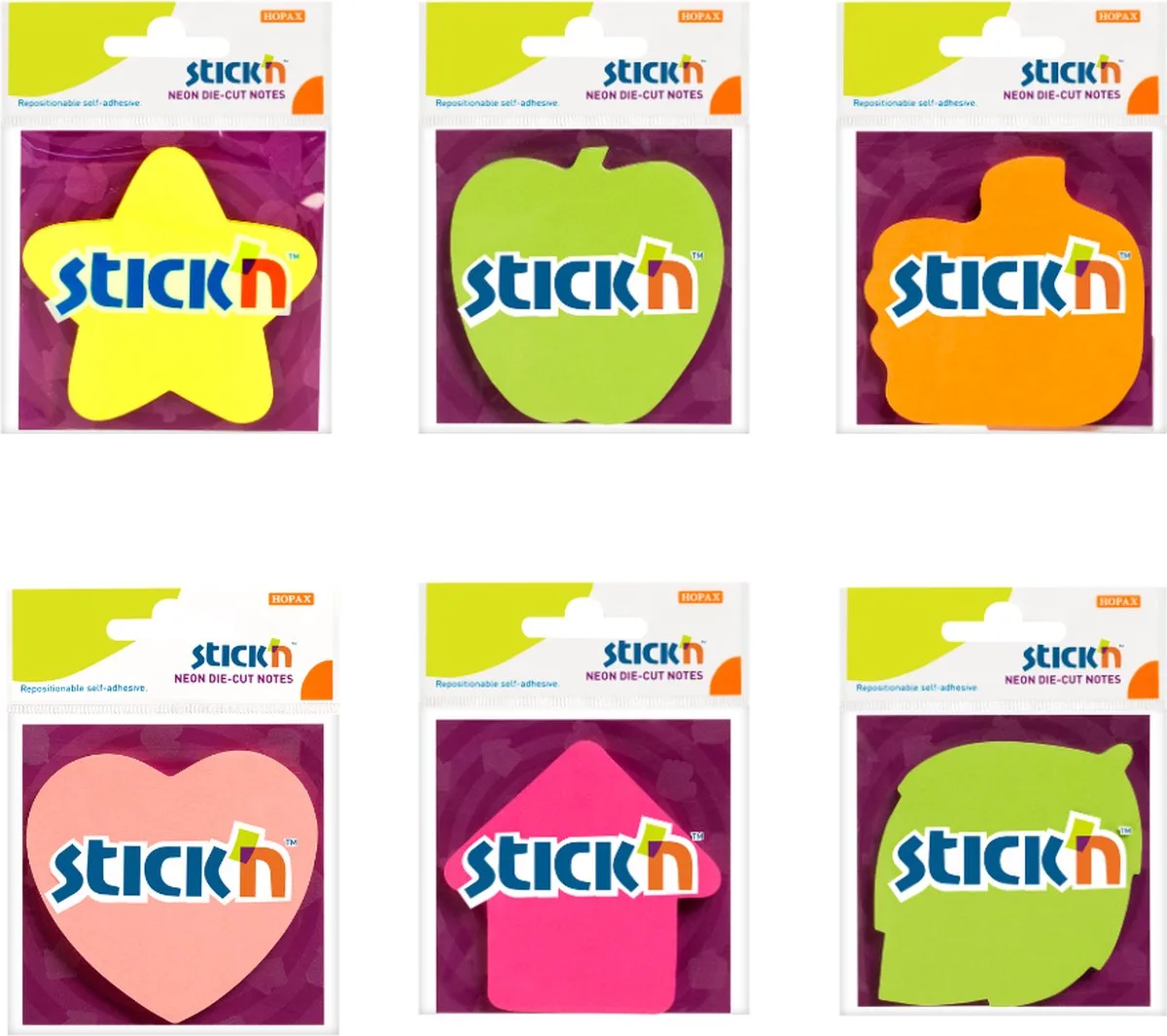 Memoblaadjes - Ster - Appel - Duim - Hartje - Pijl - Blad - 300 Sticky Notes van Stick'n in Groen – productfoto