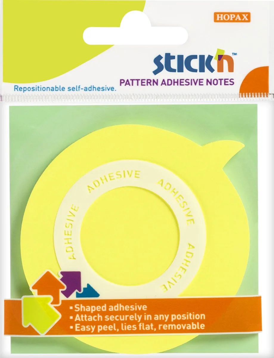 Memoblok 360 graden Lijmrand - Sticky Notes - 70x70mm - Neon - 50 Memoblaadjes van Stick'n in Geel – productfoto