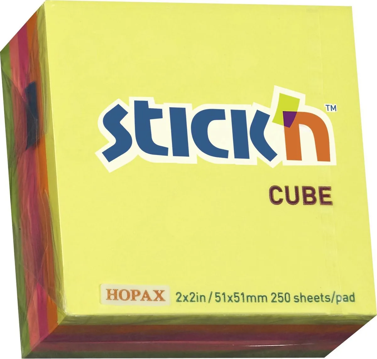 memoblok - 50x50mm - Neon - 5 kleuren - 250 sticky notes van Stick'n in Gemengd – productfoto
