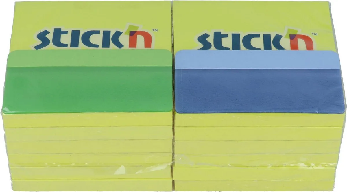 Memoblok - 76x76mm - Neon - 1200 Memoblaadjes - 24 Index Tabs - 76x38mm van Stick'n in Geel – productfoto