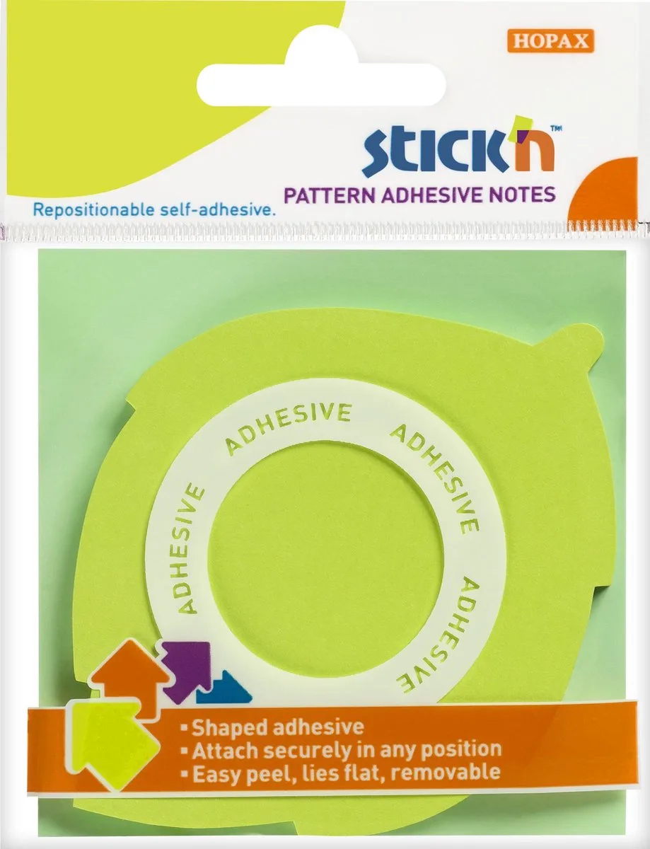 Memoblok Blad - 360 Graden - Lijmrand - 70x70mm - Neon - 50 Sticky Notes van Stick'n in Groen – productfoto