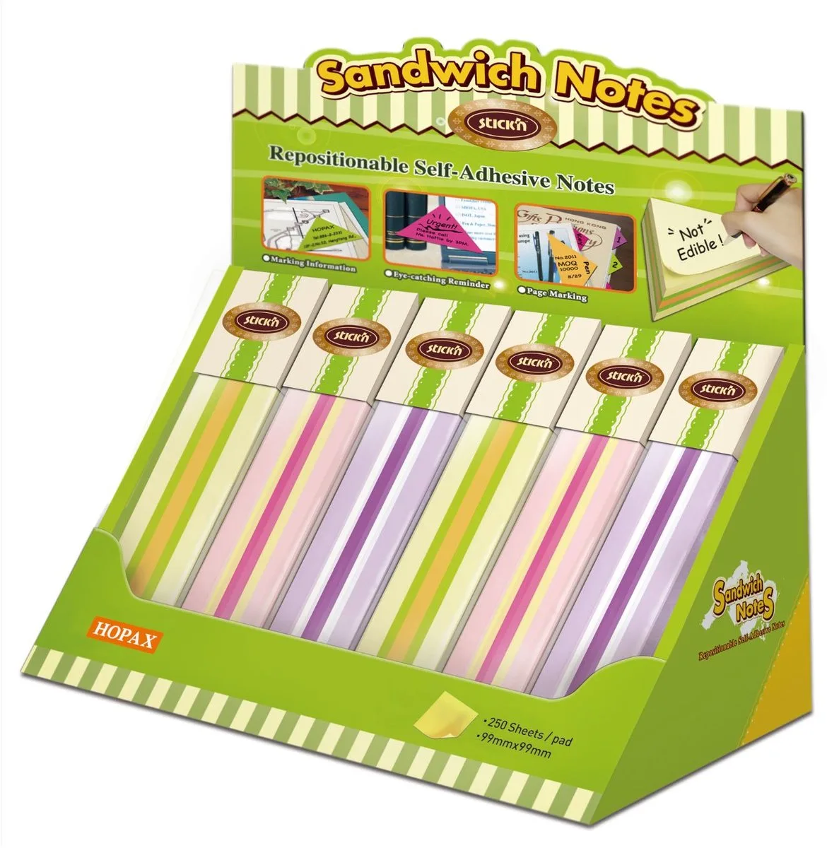Memoblok kubus - sandwich 99x99mm, combinatie 6 memoblokken a 250 sticky notes. van Stick'n in Diverse kleuren – productfoto