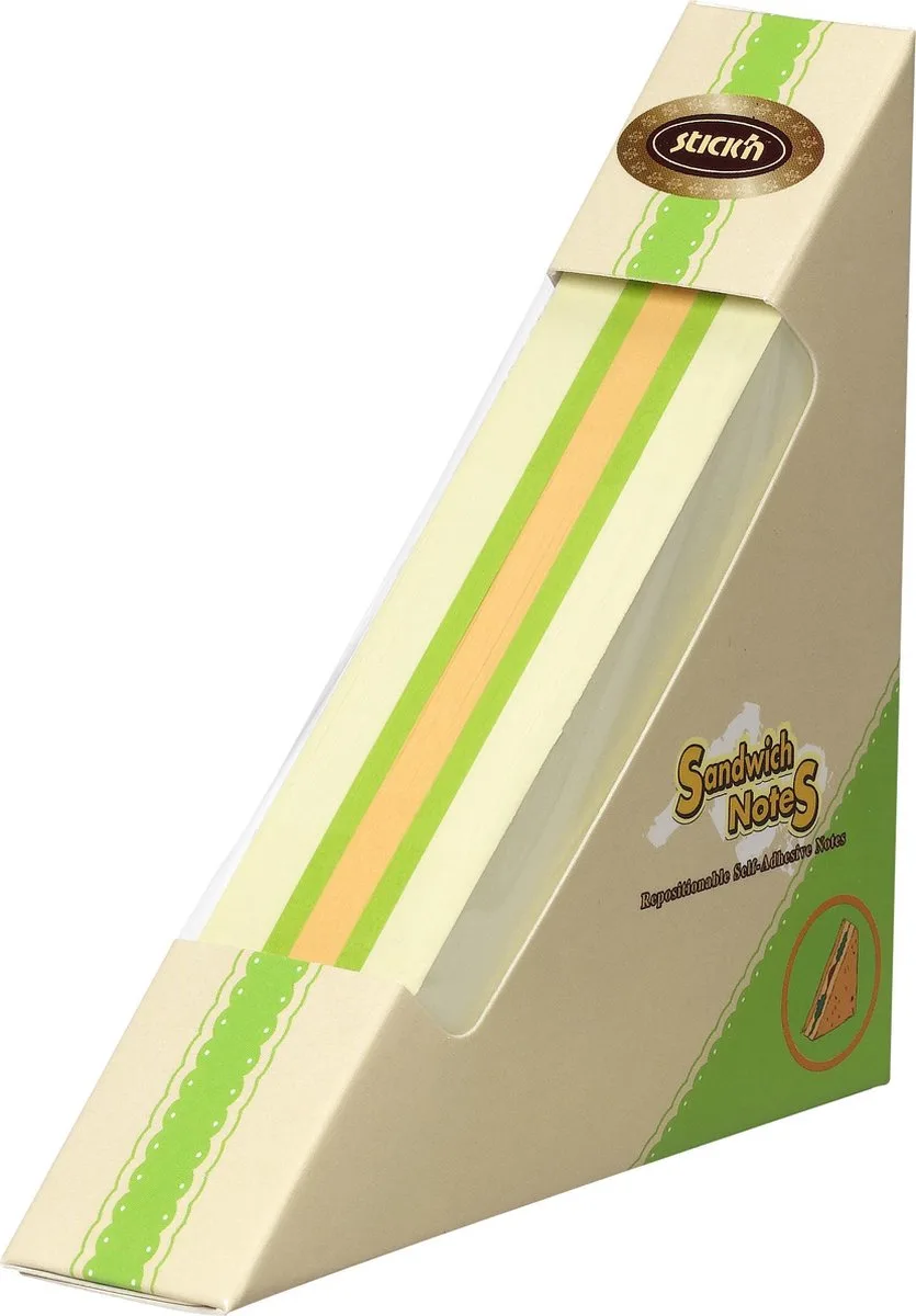 Memoblok Kubus - Sandwich - 99x99mm - Neon/Pastel - Geel/Groen/Oranje - 250 Sticky Notes van Stick'n in Neon pastel groen – productfoto