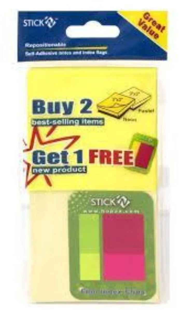 Memoblok - Pastel Geel - 76x76mm Neon Geel - 76x76mm - 100 Memoblaadjes - Index clip van Stick'n in Geel – productfoto