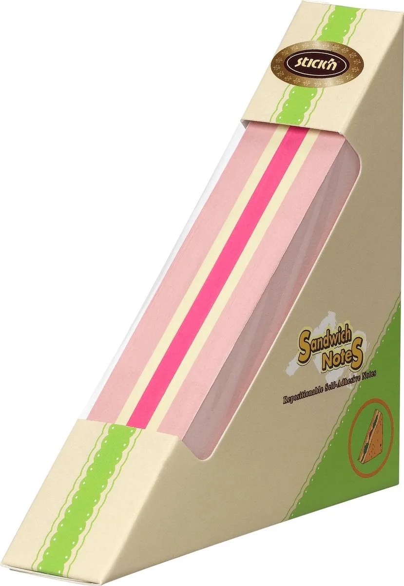 Memoblok - Sandwich - 99x99mm - Neon/Pastel Roze/Geel/Magenta - 250 Sticky Notes van Stick'n in Neon pastel roze – productfoto