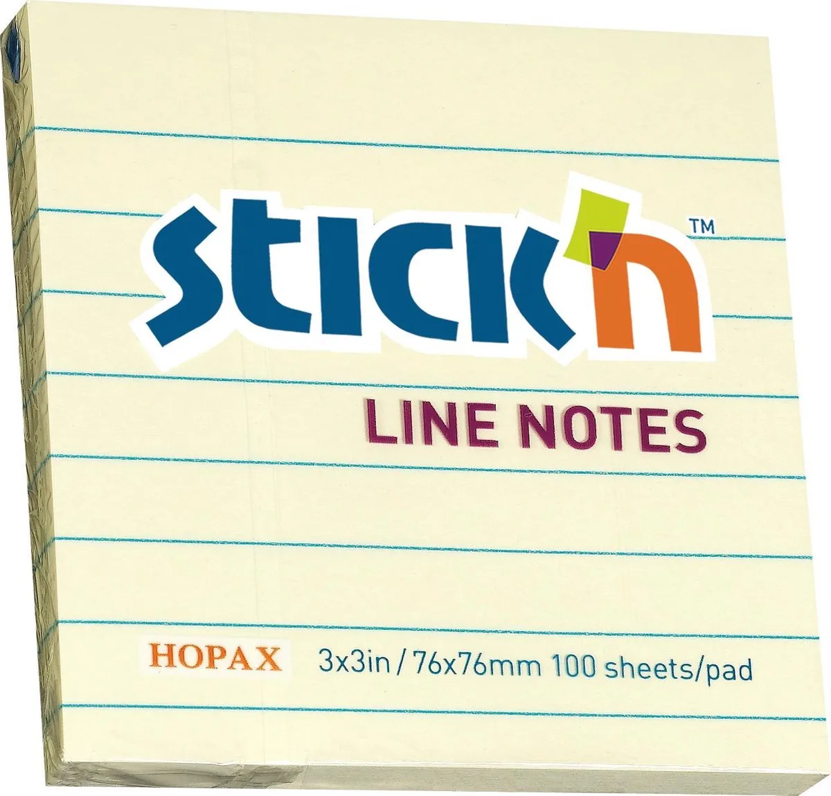 Memoblok Stick'n - 76x76mm - Sticky Notes - Gelijnd - Pastel Geel - 100 Memoblaadjes von Stick'n in Gelijnd Geel – Produktfoto