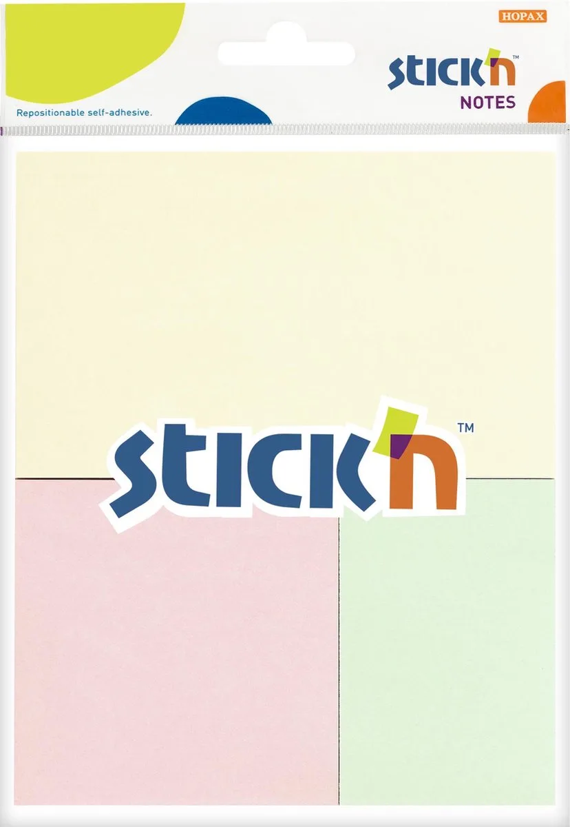 Memoblok Stick'n - Pastel Geel 76x127mm - Roze 76x76mm - Groen 76x51mm - 3x 50 Memoblaadjes von Stick'n in Pastel roze – Produktfoto