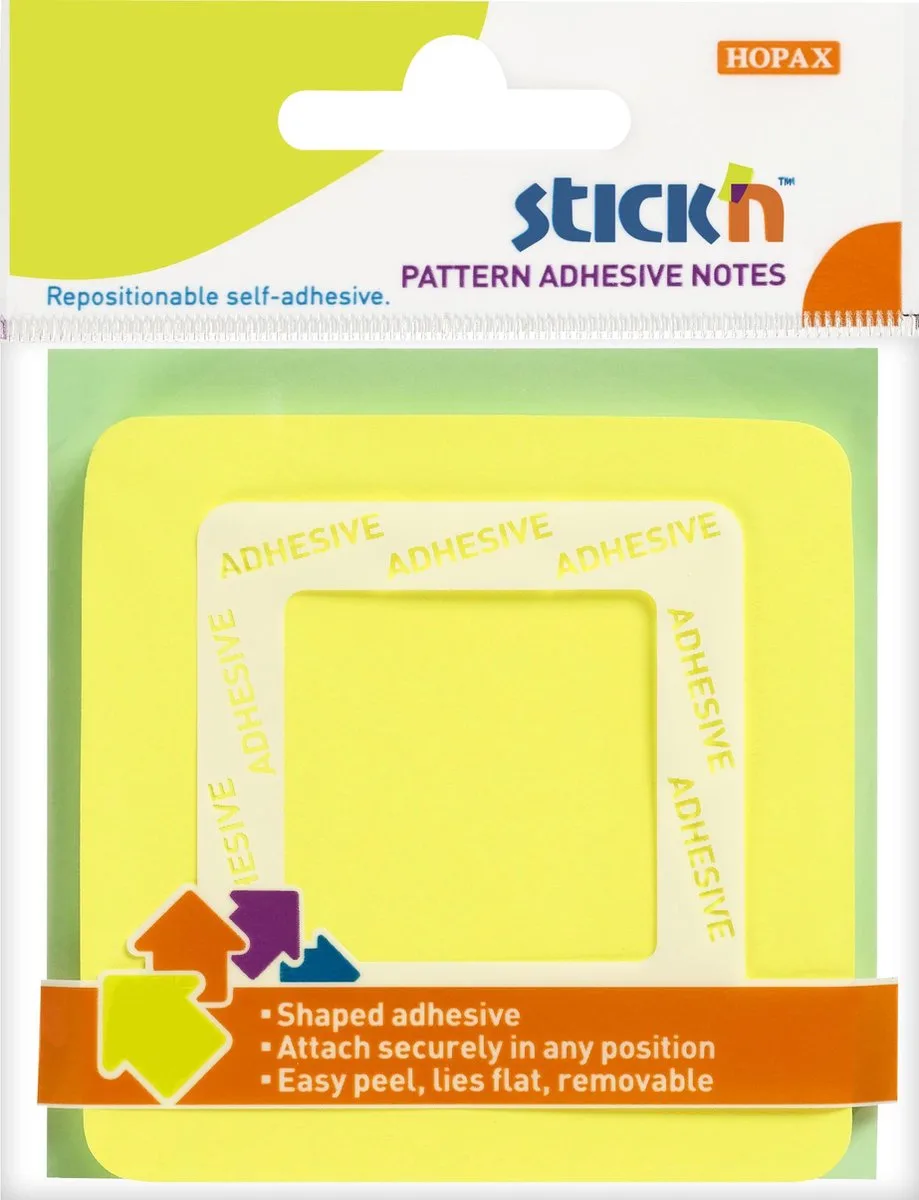 Memoblok Vierkant - 360 Graden Lijm - 70x70mm - Neon Geel 50 Vel van Stick'n in Geel vierkant – productfoto