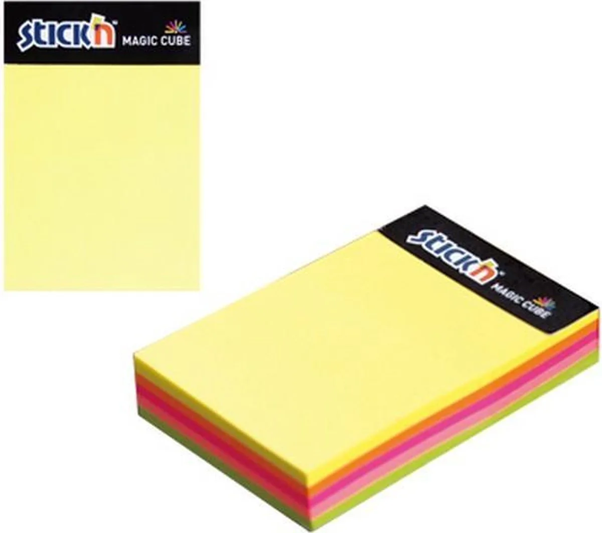 Memokubus scrum - 76x50mm - 5 Neon Kleuren - 125 Sticky Notes von Stick'n in Gemengd – Produktfoto