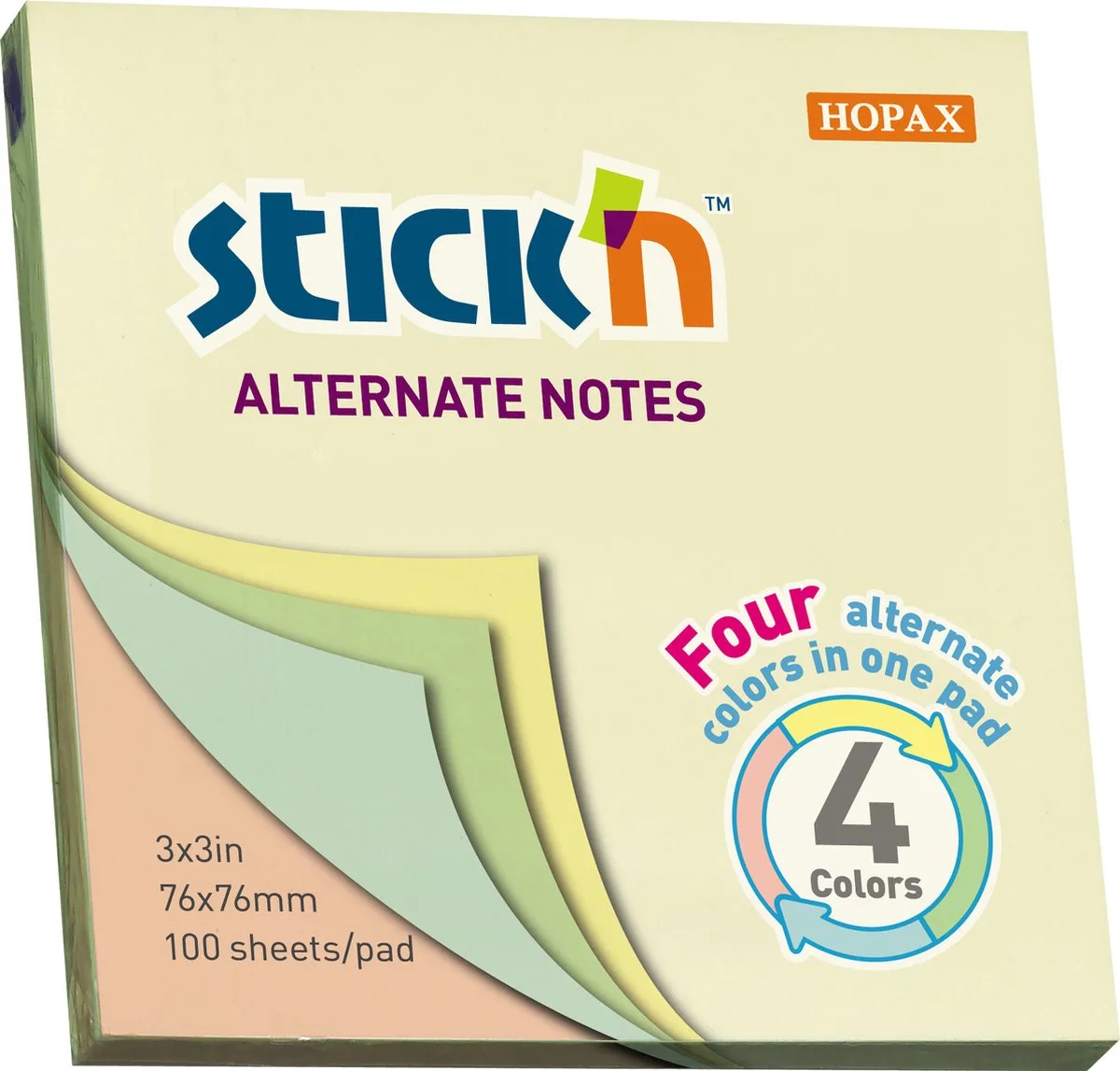 Multicolor Sticky Notes - Pastel - 76x76mm - 100 memoblaadjes de Stick'n en Pastel Groen – photo produit