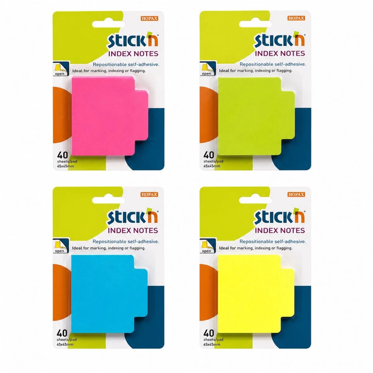 notes - Bundel - 200 Sticky Notes - 4 x 50 stuks - Roze - Blauw - Geel van Stick'n in Groen – productfoto