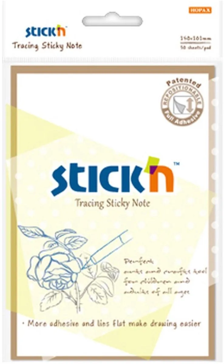 overtrekpapier zelfklevende notes - zelfklevend tracing paper - zelfklevend kalkpapier - 150x101mm - 30 sticky notes från Stick'n i Transparent – produktbild
