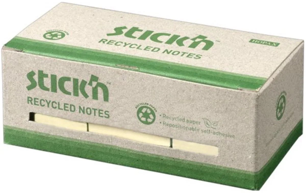 recycled kleine sticky notes - 38x51mm - doos 12 stuks van Stick'n in Pastel geel – productfoto