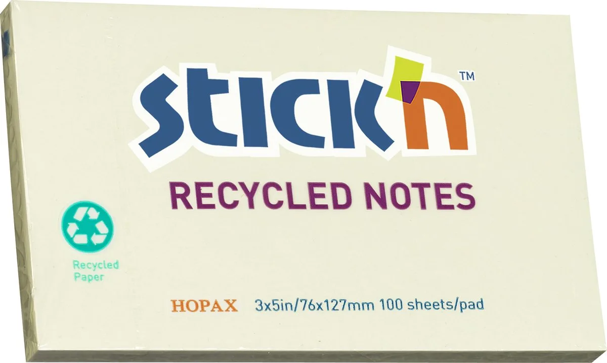 recycled sticky notes - 76x127mm, 100 memoblaadjes van Stick'n in Pastel geel – productfoto