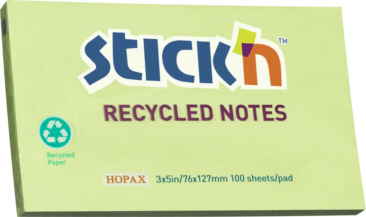 recycled sticky notes - 76x127mm, 100 memoblaadjes van Stick'n in Pastel groen – productfoto