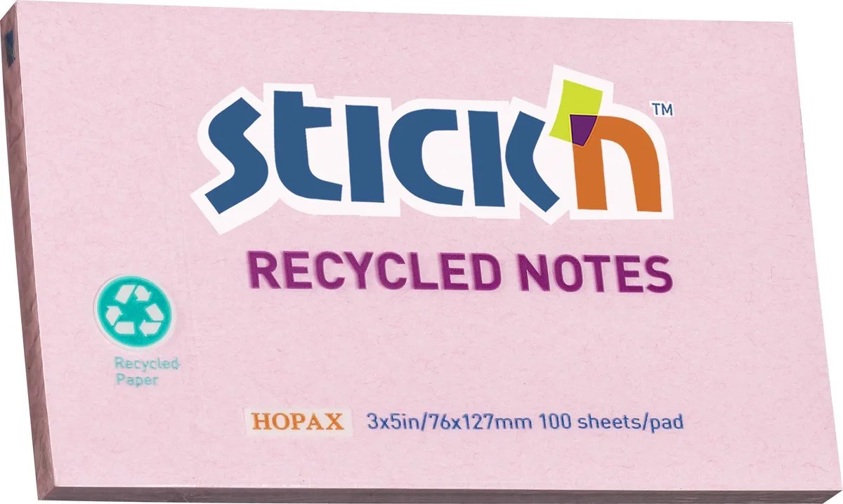 recycled sticky notes - 76x127mm, pastel 100 memoblaadjes van Stick'n in Roze – productfoto