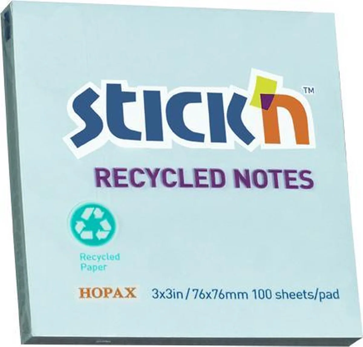 recycled sticky notes - 76x76mm, 100 memoblaadjes van Stick'n in Pastel Blauw – productfoto