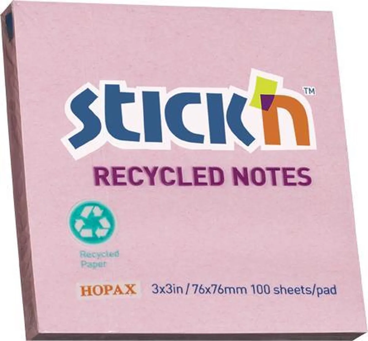 recycled sticky notes - 76x76mm, 100 memoblaadjes van Stick'n in Pastel roze – productfoto