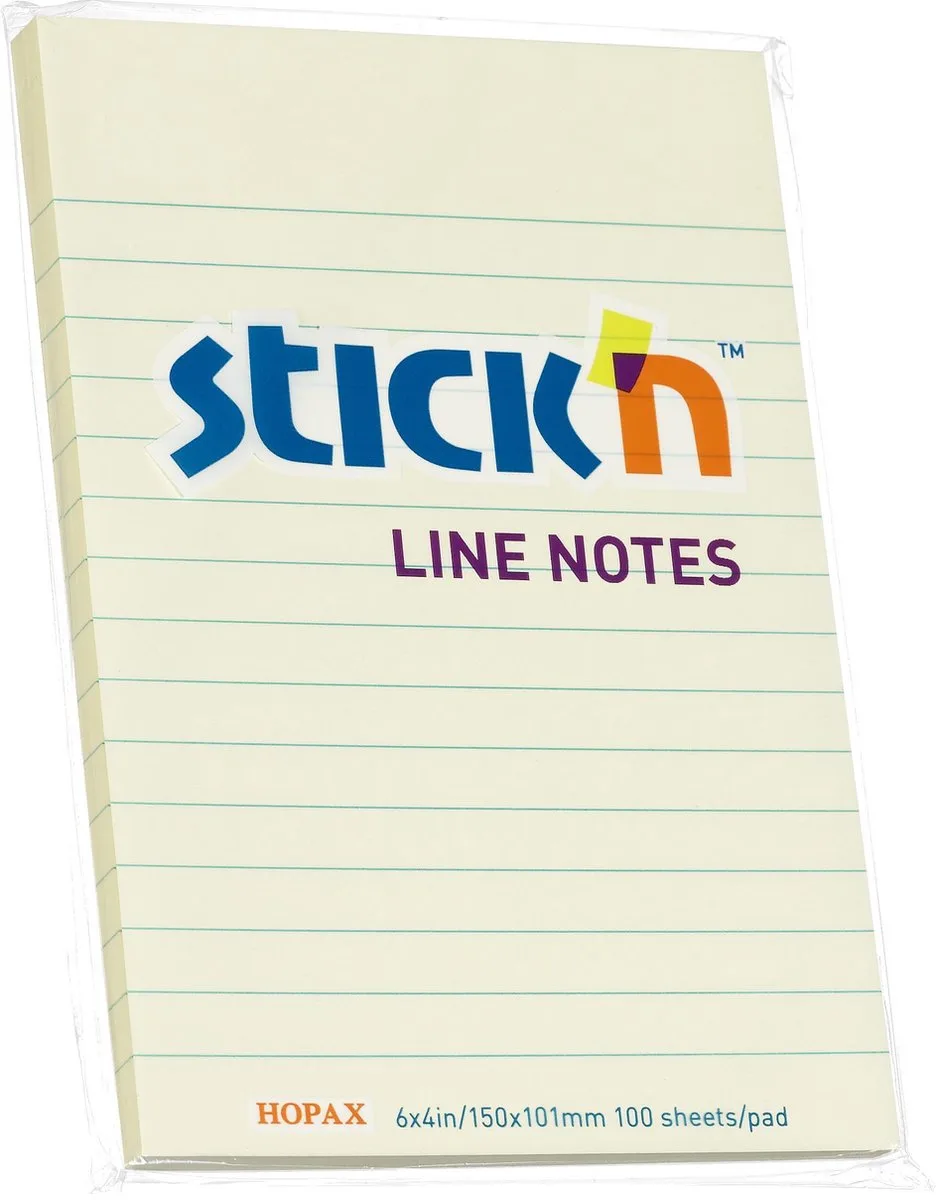 Schrijfblok - 152x101mm - Gelinieerd - Pastel geel - Schrift - 100 sticky notes von Stick'n in Geel pastel – Produktfoto