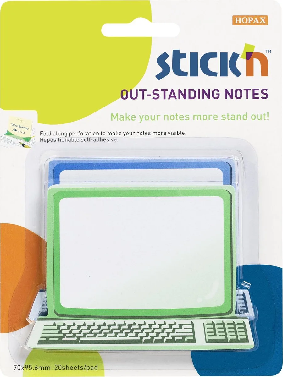 Staande notities - 76x76mm, computerthema, 2 stuks, 40 sticky notes van Stick'n in Wit – productfoto