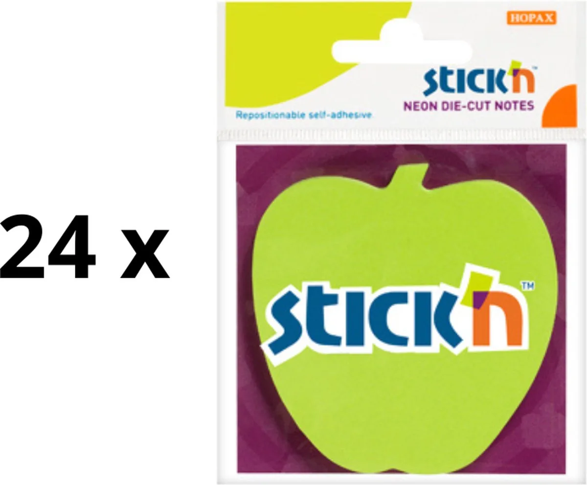 Sticky appel notes, 70x70mm, appel, 50 vel, neon groen - 24 memoblokken van Stick'n in Groene appel – productfoto