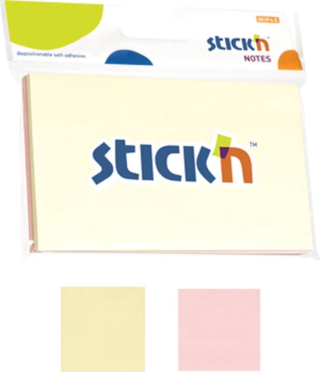 sticky notes - 12 pack - 76x127mm, & roze, 50 memoblaadjes de Stick'n en Pastel geel – photo produit