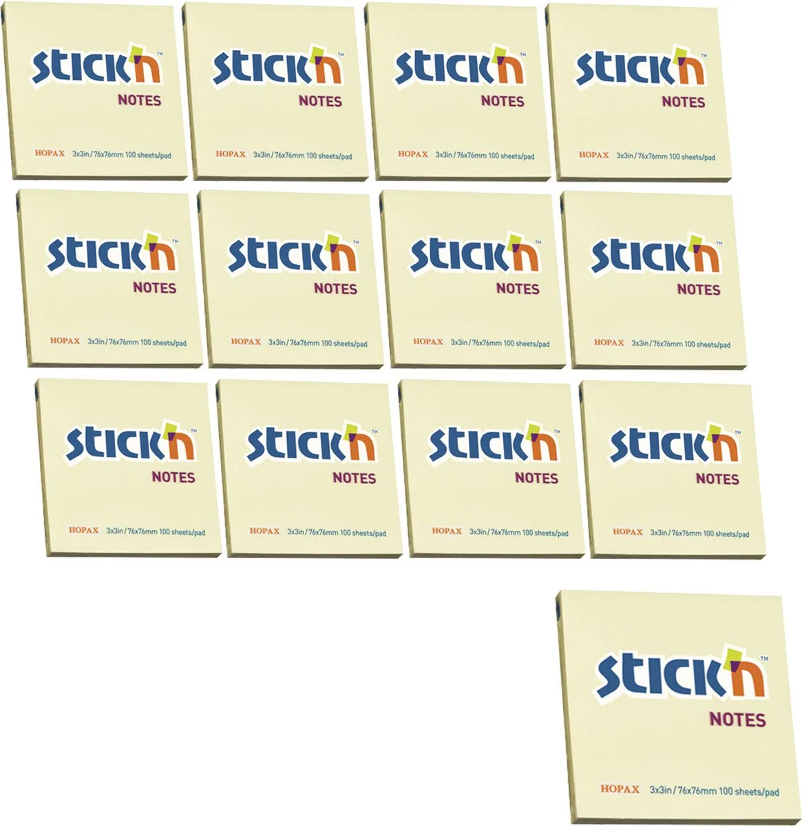sticky notes - 12-Pack - 76x76mm - 100 memoblaadjes per blok van Stick'n in Pastel geel – productfoto