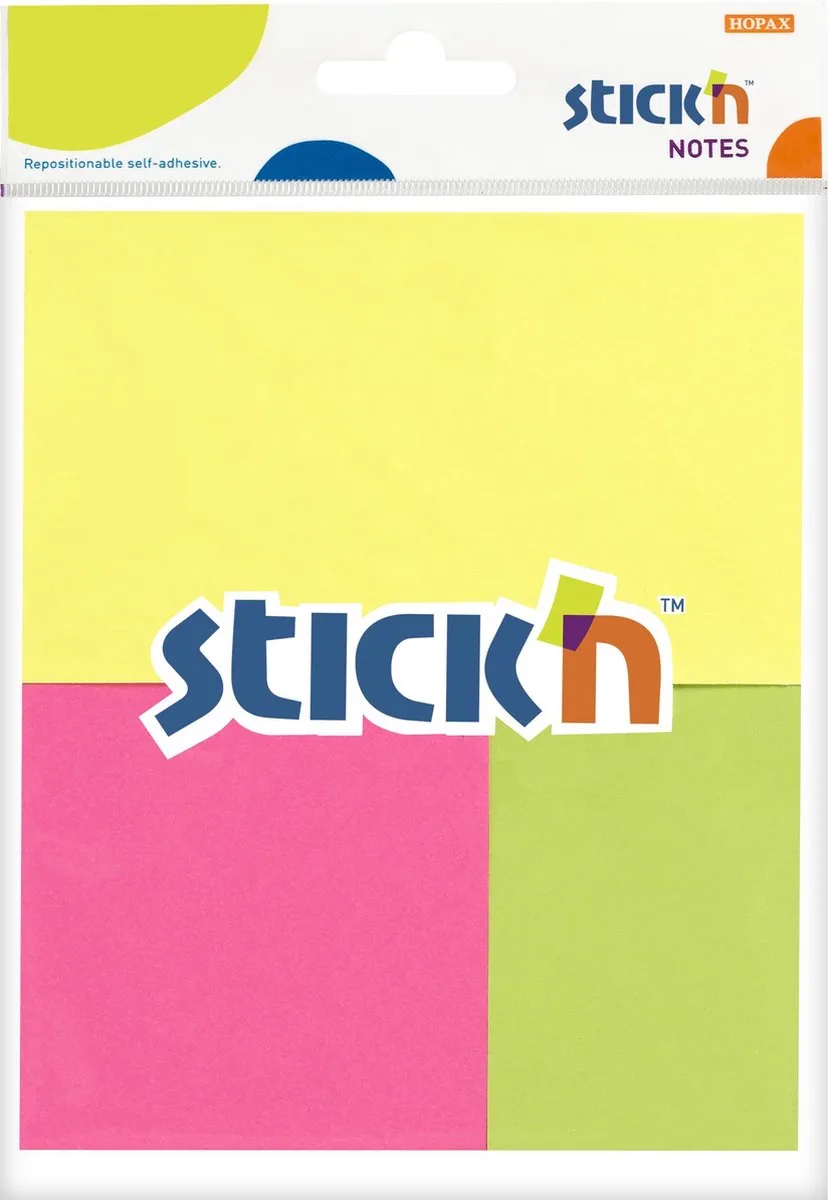 sticky notes - 3 formaten memoblok, neon, 3x 50 memoblaadjes de Stick'n en Neon geel – photo produit