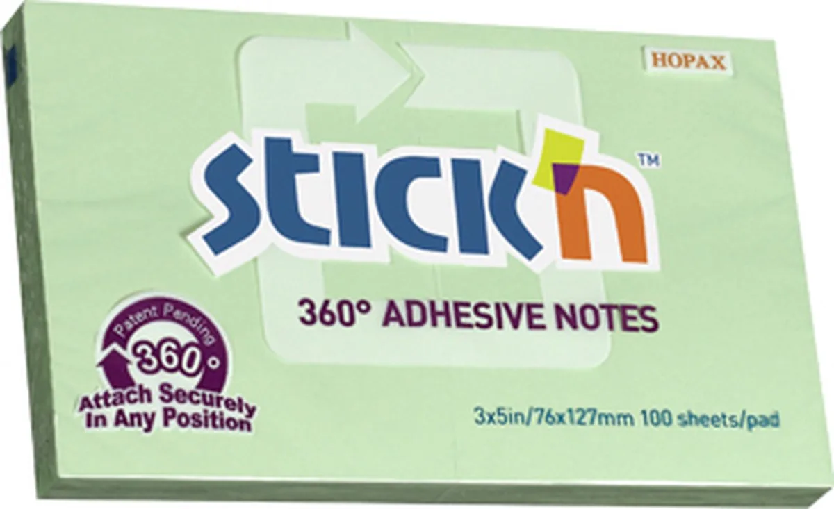 Sticky Notes - 360 Graden Lijmrand - Memoblokken - 76x127mm - 100 Memoblaadjes van Stick'n in Groen – productfoto