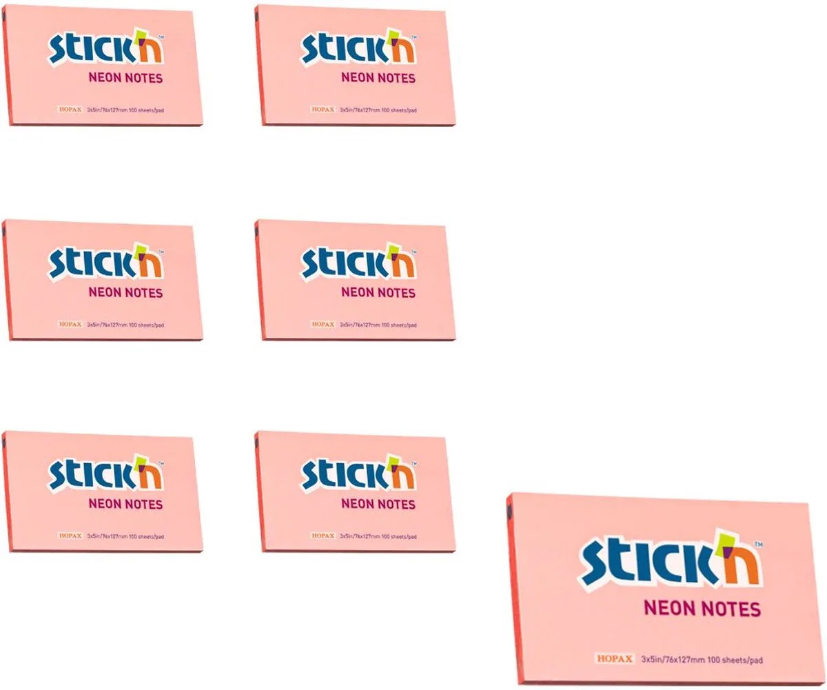 sticky notes - 6-pack - 76x127mm, 100 memoblaadjes per blok van Stick'n in Neon roze – productfoto