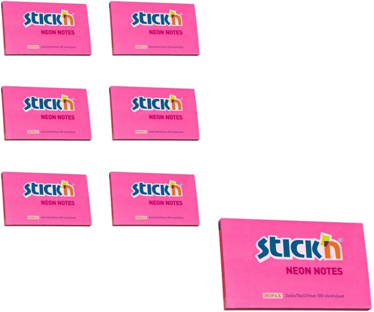 sticky notes - 6-pack - 76x127mm, 100 memoblaadjes per blok von Stick'n in Neon magenta – Produktfoto