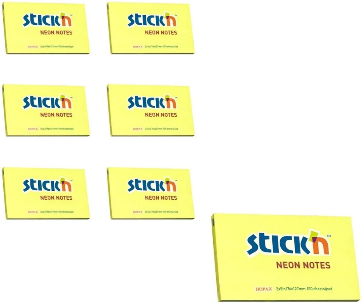 sticky notes - 6-pack - 76x127mm, 100 memoblaadjes per blok von Stick'n in Neon geel – Produktfoto