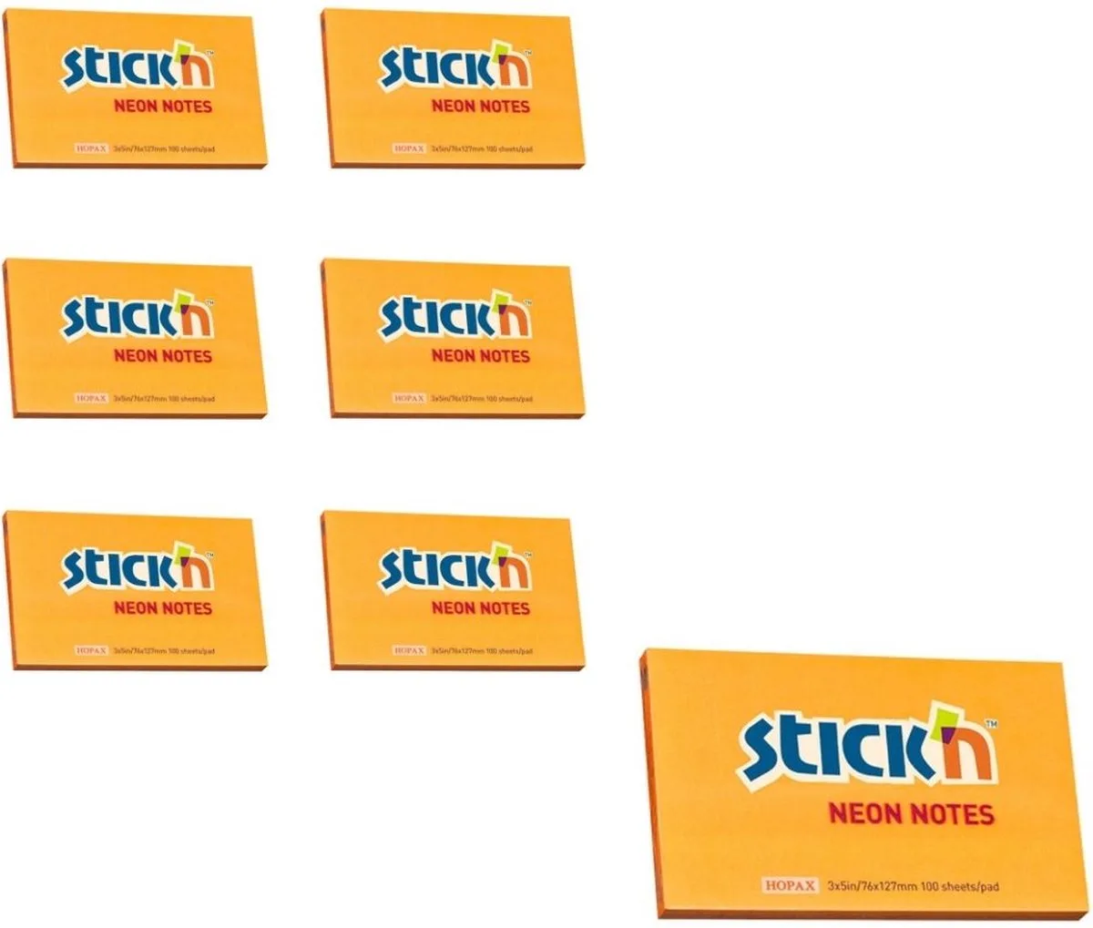 sticky notes - 6-pack - 76x127mm, 100 memoblaadjes per blok von Stick'n in Neon oranje – Produktfoto