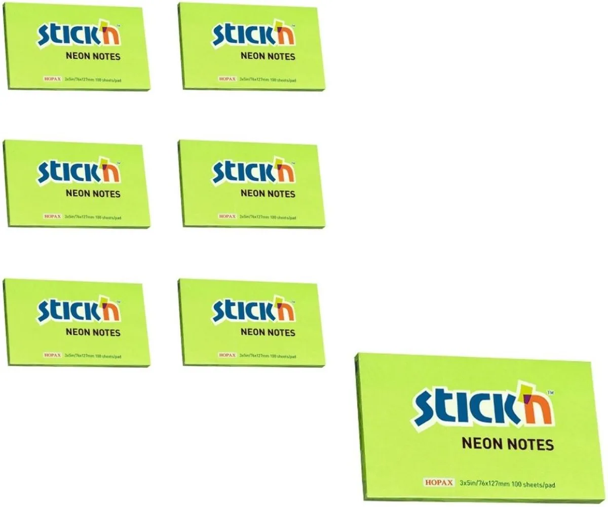 sticky notes - 6-pack - 76x127mm, 100 memoblaadjes per blok von Stick'n in Neon groen – Produktfoto