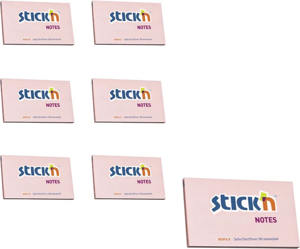 sticky notes - 6-pack - 76x127mm, 100 memoblaadjes per blok von Stick'n in Pastel roze – Produktfoto
