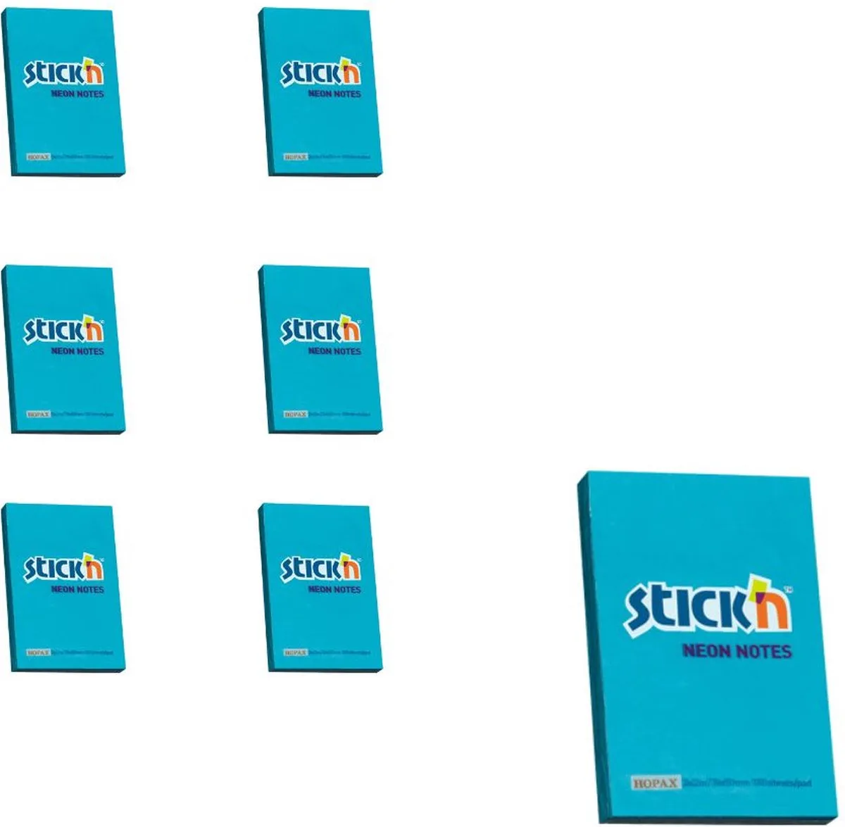 sticky notes - 6-pack - 76x51mm - 600 memoblaadjes van Stick'n in Neon blauw – productfoto