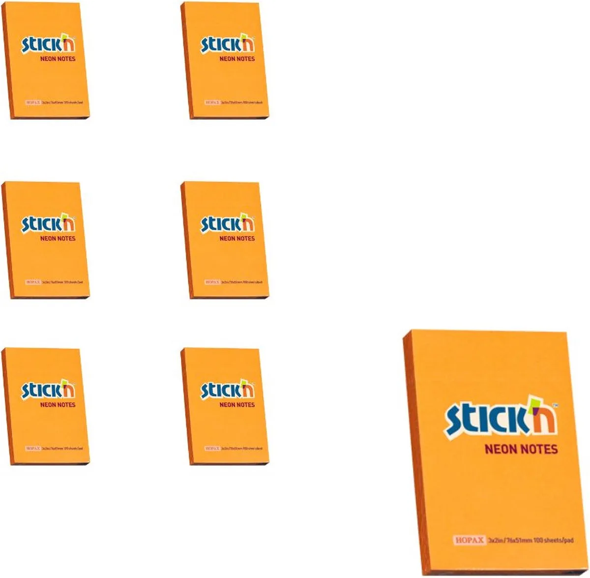 sticky notes - 6-pack - 76x51mm - 600 memoblaadjes van Stick'n in Neon oranje – productfoto