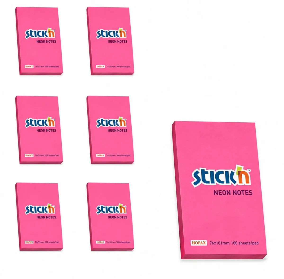sticky notes - 6-pack - 76x51mm, neon 600 memoblaadjes van Stick'n in Magenta – productfoto