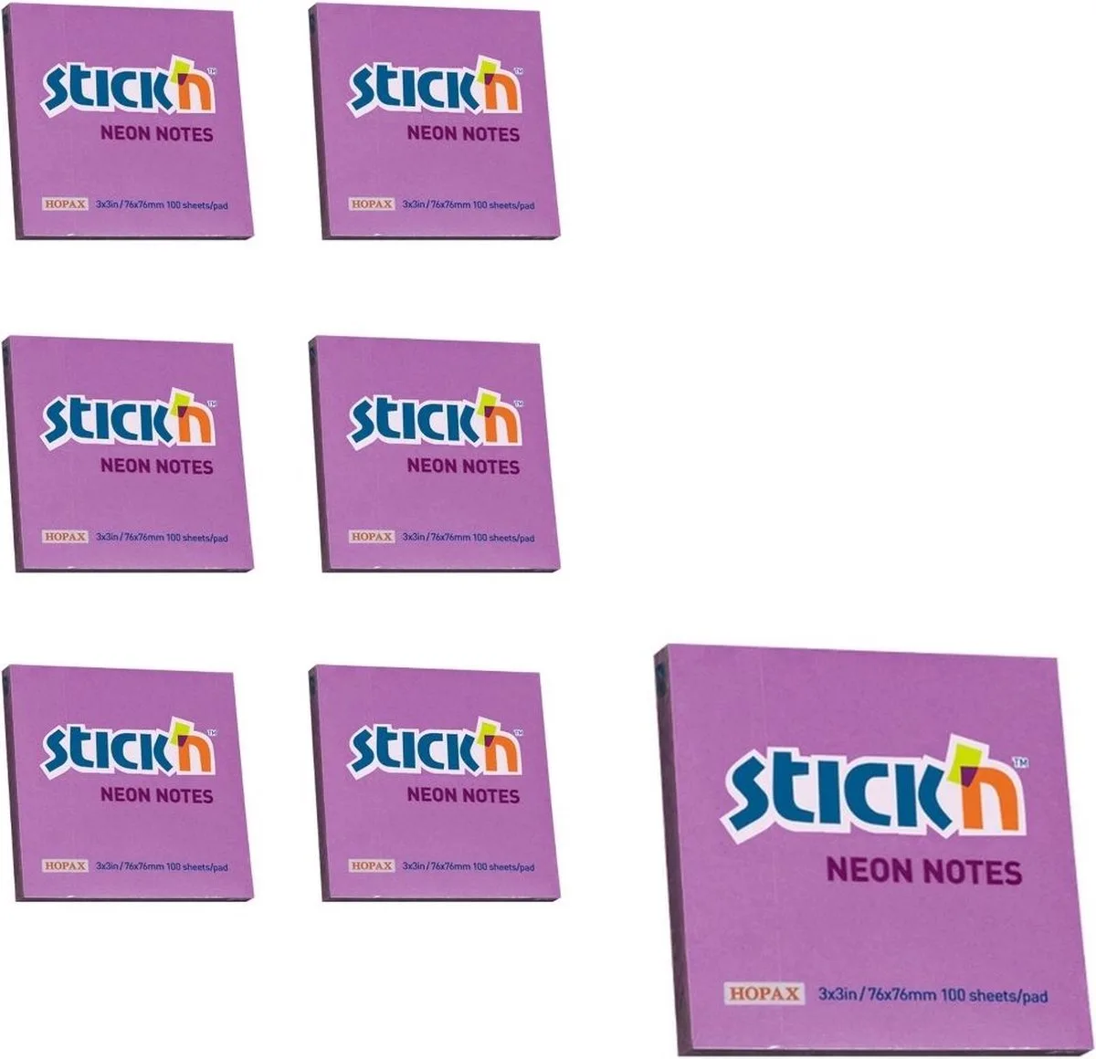 sticky notes 6-Pack - 76x76mm - 100 memoblaadjes per blok van Stick'n in Neon Paars – productfoto
