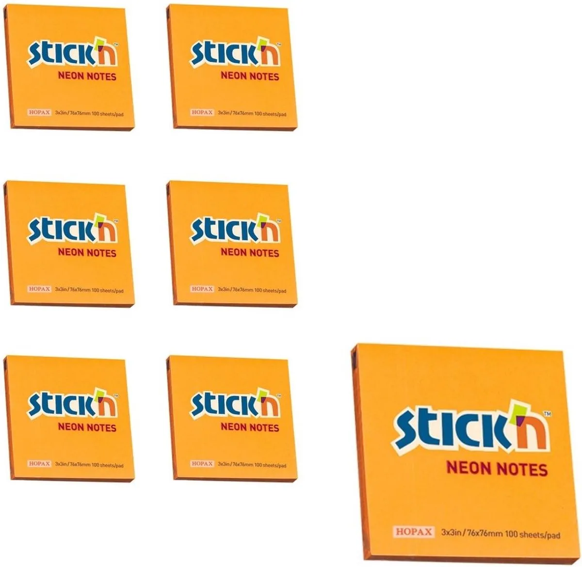 sticky notes - 6-pack - 76x76mm - Oranje - 600 memoblaadjes van Stick'n in Neon Oranje – productfoto
