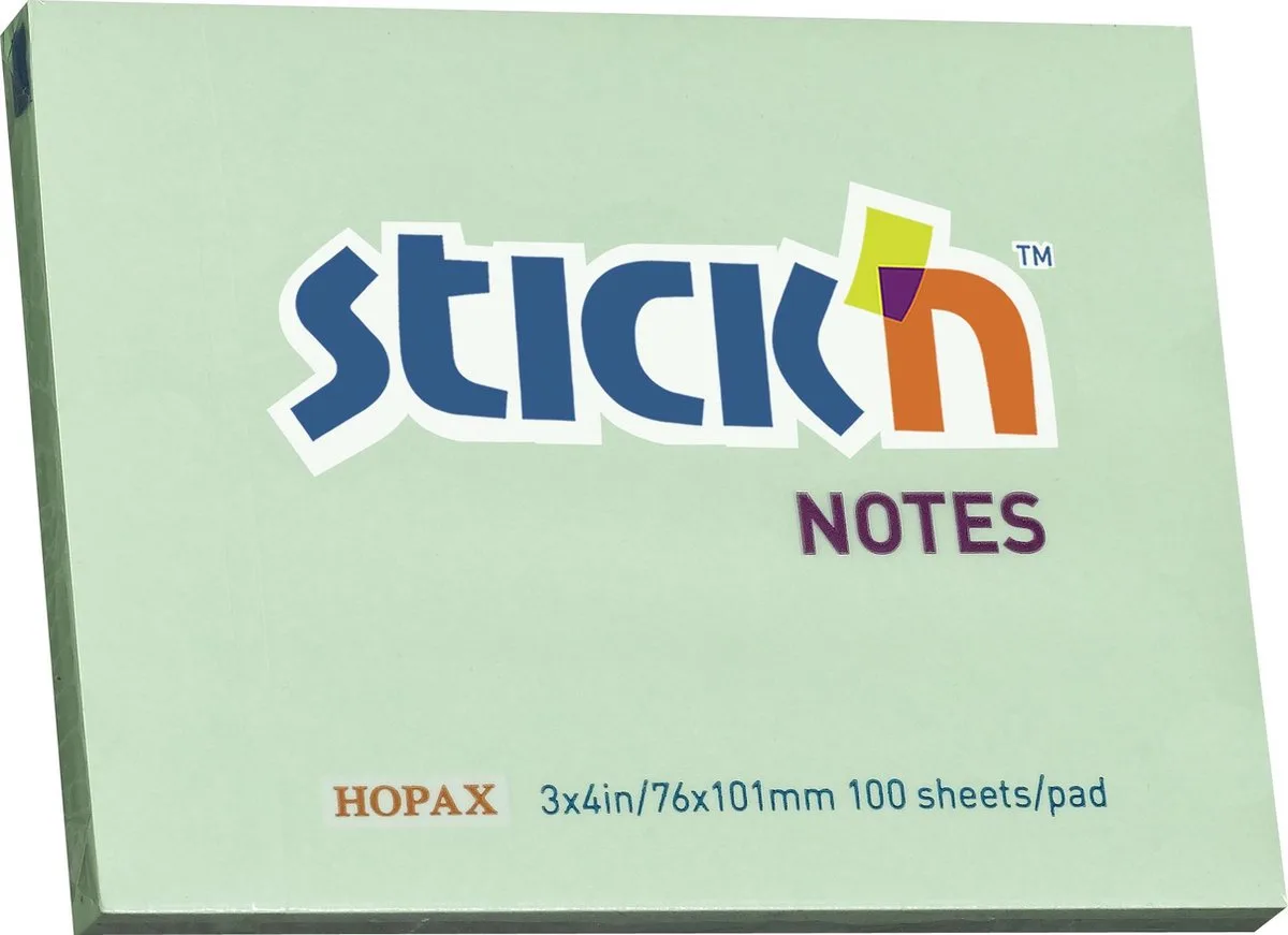 sticky notes - 76x102mm, pastel 100 memoblaadjes von Stick'n in Grün – Produktfoto